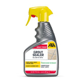 Fila GroutProof spray bottle applying sealant to tile grout for stain protection