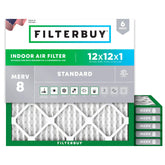 Filterbuy 12x12x1 air filter front view enhances airflow and filtration for home HVAC.