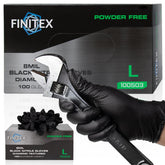 FINITEX heavy-duty black nitrile gloves in a 100-pack for tough tasks.