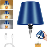Fintoriel Bottle Lamp with blue shade on table offers cozy decor lighting