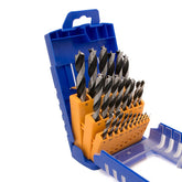 Fisch Brad Point Bits Set in a stand case for quick workshop access.
