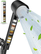 Fitespot filtered handheld black shower head delivers powerful, filtered water.