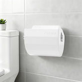 FIYEMNI cat-proof toilet paper cover in white, closed on a standard holder.