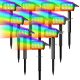 Flaow solar spotlights front view, 10-pack, vibrant outdoor color changing.