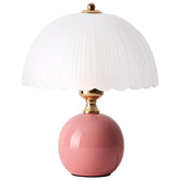 Flashine Ceramic Table Lamp pink glass shade closeup for warm bedroom glow