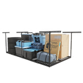 Fleximounts 4x8 overhead rack front view saves garage floor space