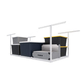 Fleximounts overhead storage rack on ceiling showing ample space for seasonal gear