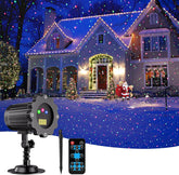 FLITI laser projector outdoors with bright three color beams for festive displays