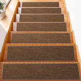 FlowaFoli stair treads on wooden steps show a durable non-slip surface for safer climbs.