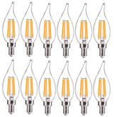 FLSNT CA11 LED candelabra bulbs, 12-pack, ideal for chandeliers and energy efficiency.