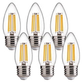 FLSNT dimmable LED candelabra bulbs in a six-pack provide cozy, efficient lighting