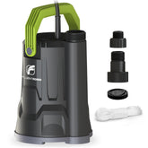 FLUENTPOWER sump pump in use draining a basement with steady flow.