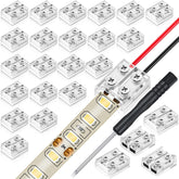 Flutesan 2-pin LED connector close-up for quick, solderless strip wiring.