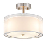 FOLKSMATE 3-light semi-flush drum shade close-up shows brushed nickel finish for versatile spaces.
