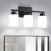FonmYim black three-light vanity over mirror with milky frosted glass for soft illumination