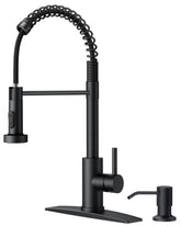 FORIOUS black kitchen faucet with soap dispenser for large sinks