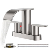 FORIOUS brushed nickel bathroom faucet with waterfall spout for a modern look.