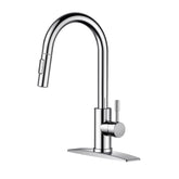 Forious chrome kitchen faucet with gooseneck arc for effortless filling and rinsing.