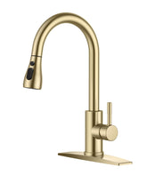 FORIOUS Gold kitchen faucet with pull-down sprayer for a modern, efficient sink setup.