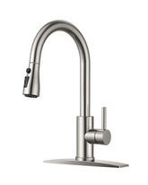FORIOUS pull-down sprayer close-up in brushed nickel shows durable, easy-to-clean finish.