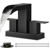 FORIOUS square black faucet with waterfall spout enhances bathroom sink aesthetics and splash control.