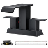 FORIOUS square waterfall faucet in matte black for a modern vanity.