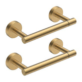 Forious wall-mount toilet paper holder in brushed gold with a pivoting double post for easy roll changes.