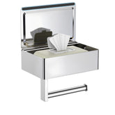 FORIOUS chrome toilet paper holder with shelf, a sleek space saver for bathrooms.