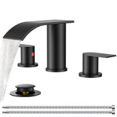 FORIOUS Upgrade Matte Black faucet, 3-hole design, sleek drip-free performance.