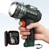 FORTO compact spotlight with adjustable focus for precise outdoor illumination during camping.