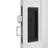 Foswdero pocket door hardware matte black front view for a sleek modern interior.