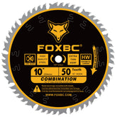 FOXBC 10-Inch 50-Tooth blade front view for precise wood cutting.