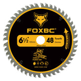 FOXBC 6-1/2 inch track saw blade close-up highlighting carbide tips for durability