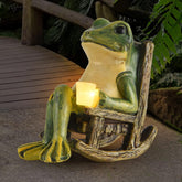 FOXMIS miniature frog garden statue with solar light for outdoor charm