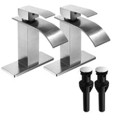 FRANSITON brushed nickel waterfall faucet with deck plate for simple 1- or 3-hole installation