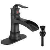 Fransiton waterfall faucet with wide spout in matte black for a stylish bathroom