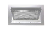 Freedom Flood Vent wall-mounted white unit shown on a foundation opening, ready for crawl space protection.
