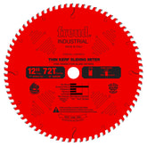 Freud thin-kerf blade in packaging showing precision design for sliding miter saws.