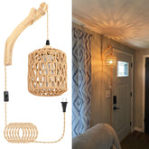 FRIDEKO Rattan wall lamp shade, soft ambient glow for cozy living rooms.