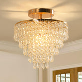 FRIXCHUR 11.8-inch crystal chandelier with gold flush mount adds elegant lighting to living rooms