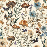 Froluya mushroom wallpaper with vintage beige florals; easy peel-and-stick decor.