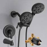 FROPO black overhead shower head for a spa-like rainfall experience.
