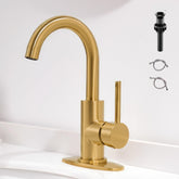 FROPO Gold bathroom faucet with waterfall spout enhances the sink with modern style and smooth flow.