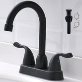FROPO two-handle matte black bathroom faucet close-up highlighting the modern finish.