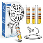 FunnyAir filtered shower head with handheld, ergonomic grip for easy rinsing.