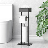 FUNPALA free-standing holder with stable base supports upright rolls for easy bathroom access.