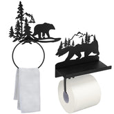 Funrous bear toilet paper holder with shelf in black finish keeps essentials organized
