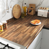 FunStick brown wood countertop contact paper roll with gridlines for easy measuring.