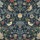 FunStick William Morris dark blue floral wallpaper with leaves and birds, renter-friendly decor