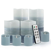 FURORA LIGHTING blue ombre real wax flameless candles, 8-pack pillars and votives with remote and timer